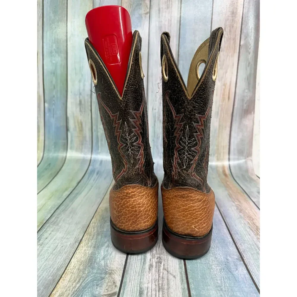 JM Western Cowboy Boots Brown Leather Square Toe Men's Size 12D Texas